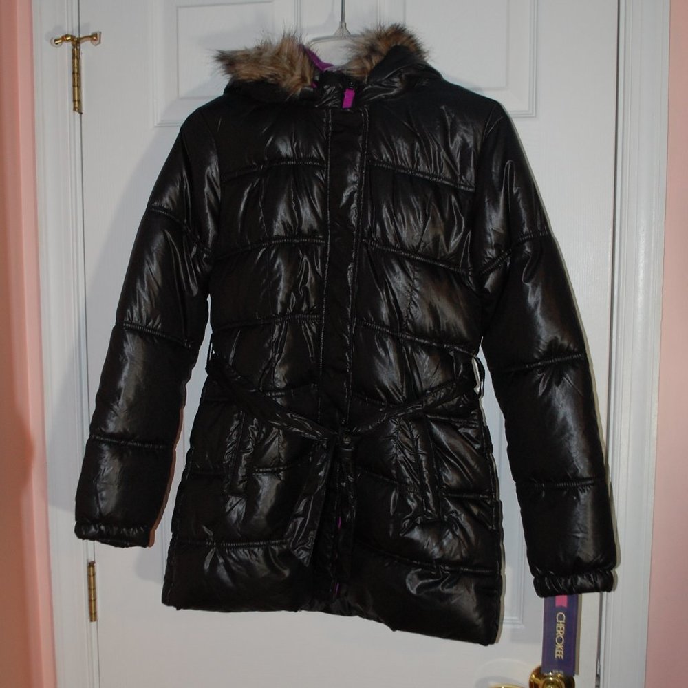 NWT Cherokee Girl's Black Puffer Coat with Hood